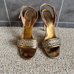 Vintage Saks Fifth Ave gold/bronze/silver heels, size 7.5